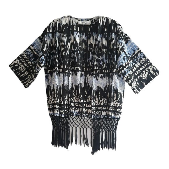 ONLY Open Cardigan Women US Size 4 EU 36 Blue Tassel Hem Asymmetric Lightwe - Picture 1 of 10